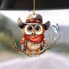 Charming Cartoon Hooded Owl Car Pendant Acrylic Keyring For Festive Decor