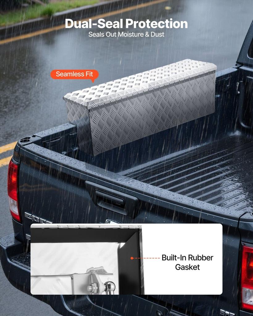 Truck Bed Tool Box, Heavy Duty Aluminum Tool Box with Tread Patterns, Storage Toolbox Chest Organizer with Lock and Key, Ideal for Pickup, Truck Bed,