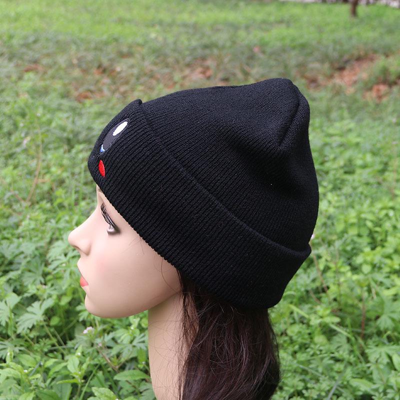 Эластичная шапка с вышивкой глаз и героями мультфильмов, осенне-зимняя модная женская вязаная шапка с опрессовкой