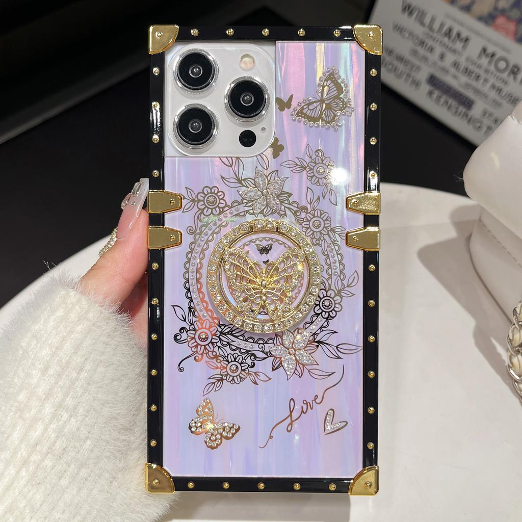 For iPhone 16 Pro Cases Rhinestone Decor Butterfly Pattern TPU+PC Phone Cover