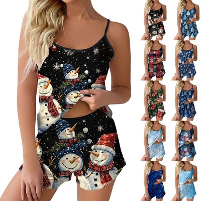 Женский модный рождественский комплект с принтом без рукавов, топ, шорты и пижама