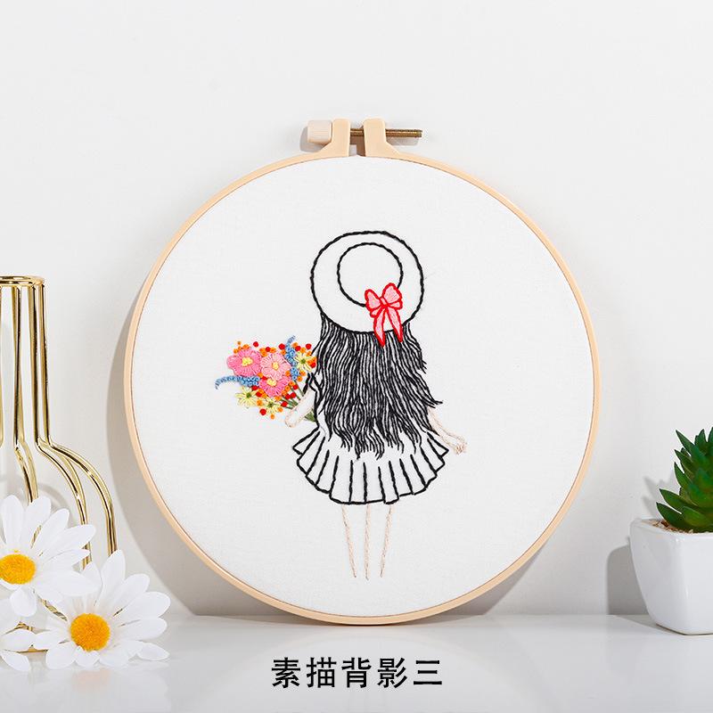 Новая сумка с материалами для ручной вышивки DIY, Простой европейский рисунок девочки на спине, Набор для вышивания (игла и нитки)