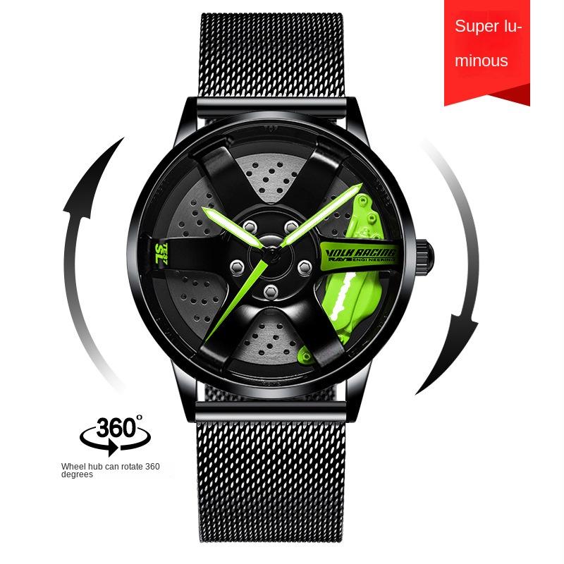 SVJ Genuine TE37 Wheel Hub Watch Трехмерный полый поворотный стол Стол для модификации автомобиля Водонепроницаемые светящиеся гидравлические мужские часы