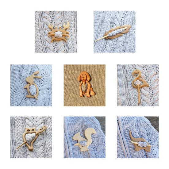 Женский зимний деревянный свитер, брошь в форме животного, шарф с пряжкой, шаль из искусственного шелка, булавка для шарфа, аксессуары для наряда