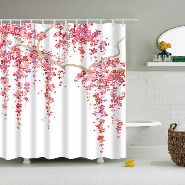 Chinese Style Flower Branch Landscape Shower Curtain 3D Printing Sunflower Bathroom Accessories Sets Waterproof Polyester Screen