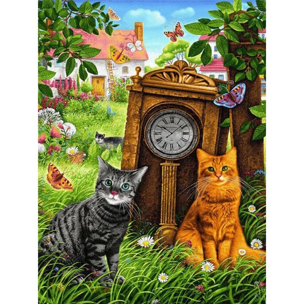 Алмазная картина, полная дрель, Рождественский кот, круглая алмазная живопись, ручная работа, животное, лошадь, сделай сам, алмазная мозаика, картина, украшение дома