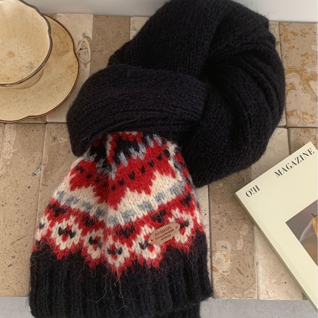 Шерстяной вязаный шарф Fair Island для женщин, осенне-зимний, теплый, студенческий, рождественский, шерстяной шарф