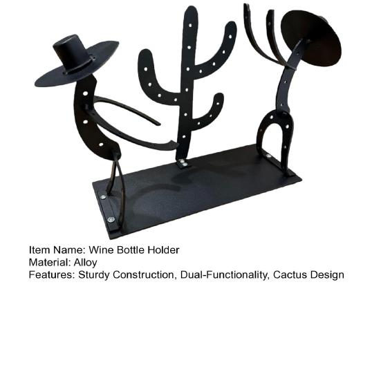 Wine Bottle Holder Cowboy Cactus Silhouette Rustic Southwestern Metal Wine Rack Tabletop Stable Storage Organizer Dining Room Western Decor