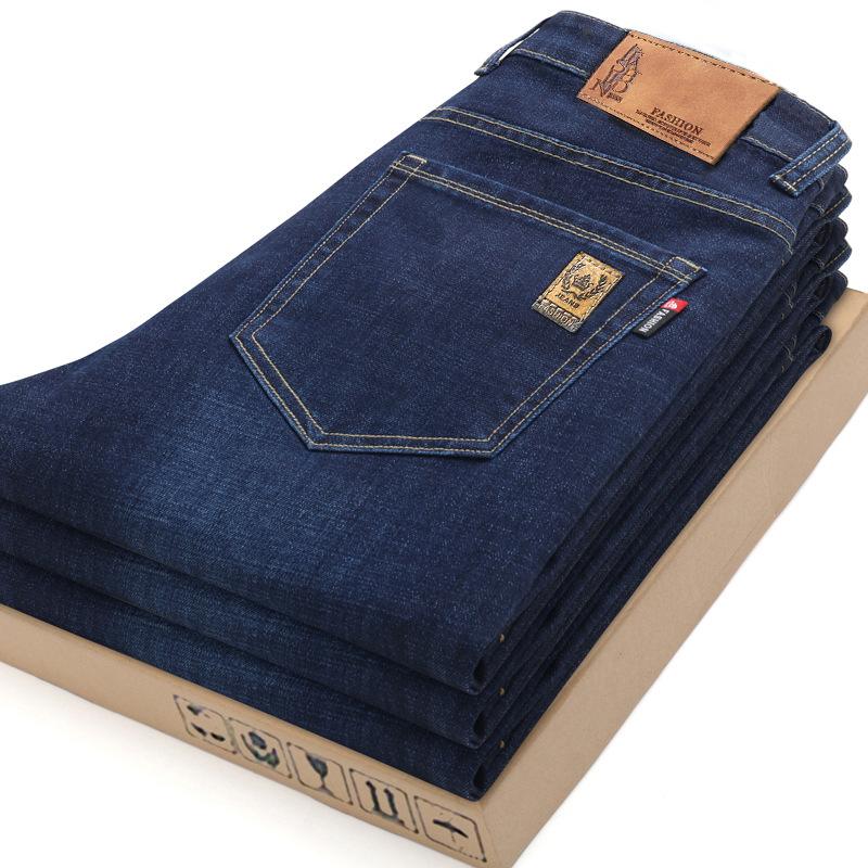 Новые джинсы осень-зима, флисовые утолщенные свободные прямые деловые эластичные повседневные брюки