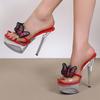 Liyke High Quality Handwork Embroidery Butterfly Women's Transparent Heels Modern Slippers Platform Sandals Party Stripper Shoes