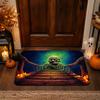 1pc Horror Wooden Bridge Rope Fluorescent Skull Halloween Door Mat, Dark Eerie Skull Realistic Print Thick Flannel Mat - 1.02cm Sponge Non-Slip Machin