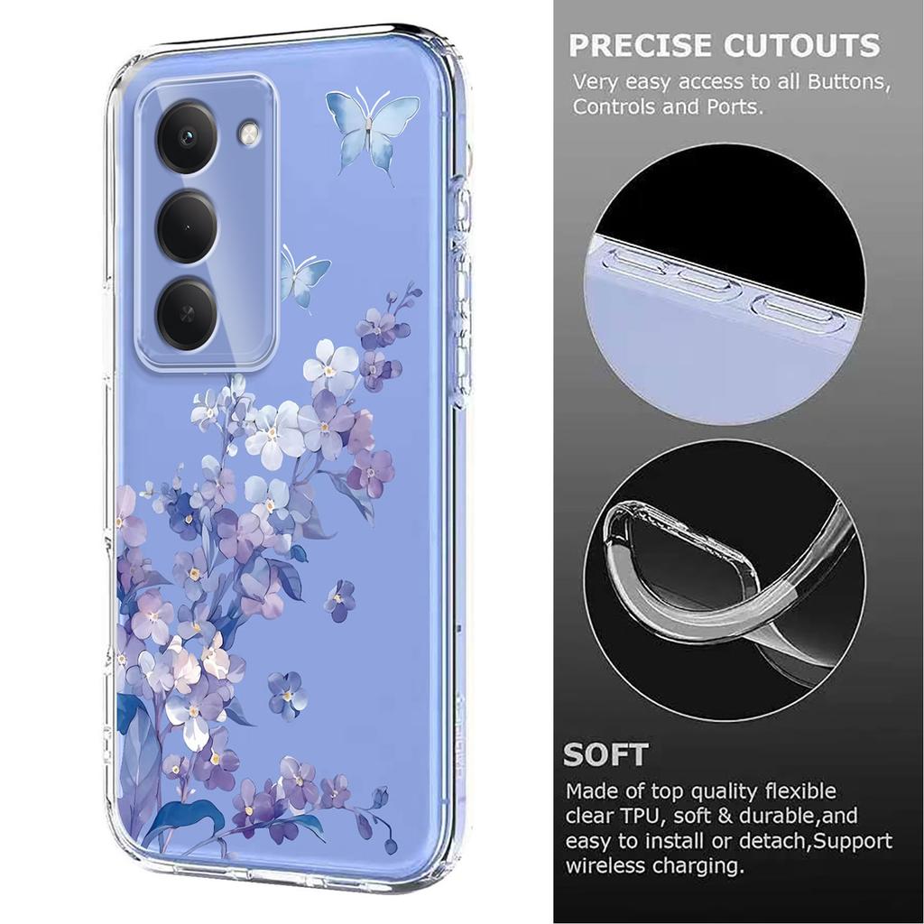 Для Xiaomi Redmi 15 5G (США) (171 мм)/Xiaomi Redmi 15 4G (США) (171 мм) Чехол Бабочка Цветочный Узор Печать ТПУ Задняя Крышка для Телефона