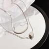Minimalist double-layer titanium steel small square pendant necklace for men and women, cool and simple style, suitable for layering as a collarbone