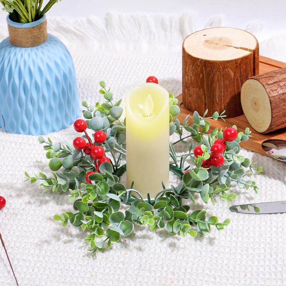 25cm Candle Holder Wreath Red Fruit Eucalyptus Leaves Wreath Candlestick Wreath Christmas