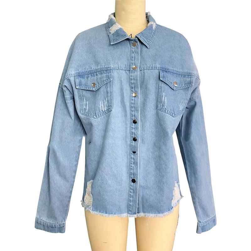Женская джинсовая куртка Spring Hole Breaking средней длины, винтажная куртка с длинным рукавом