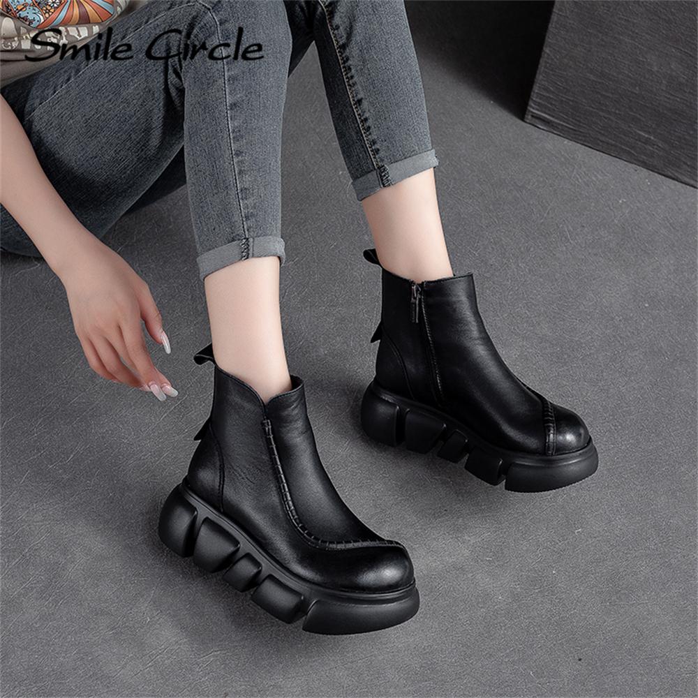 Женские ботинки из натуральной кожи, ботильоны на платформе с боковой молнией, повседневные модные ботинки на толстой подошве