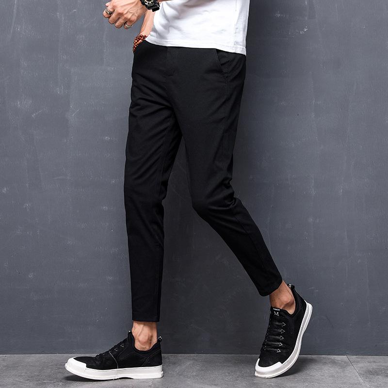 Summer Korean Version of Cropped Pants for Men with Slim Fit and Small Feet, Pure Cotton Men's Casual Pants, Elastic Trendy Pants, Men's Thin Style