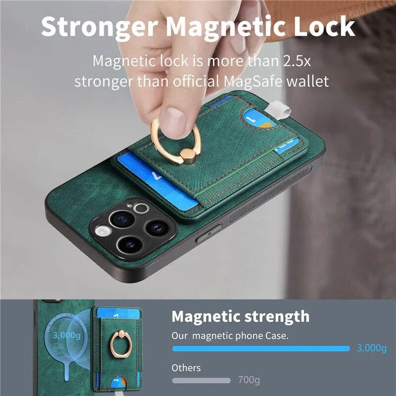Wireless Ring Leather Wallet Phone Case for iPhone 15 Pro Max 14 Plus 13 12 11 for Samsung Galaxy S24 Ultra S23 S22 S21 FE A35 A15 A05 A54 A34 Cover