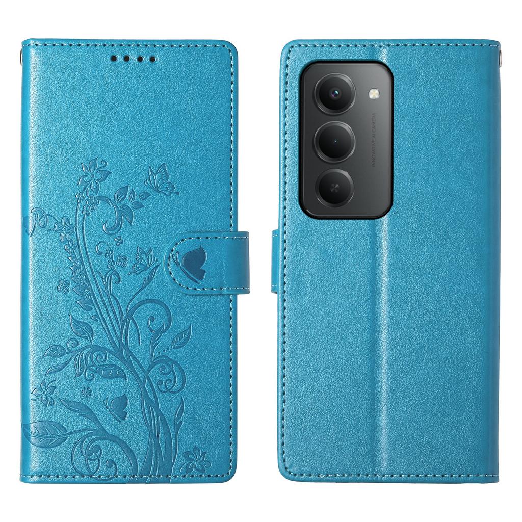 Для Xiaomi Redmi 15 5G (Глобальный) (169 мм) Чехол-кошелек с цветочным тиснением в виде бабочки, из искусственной ПУ кожи, чехол для телефона с ремешком на запястье