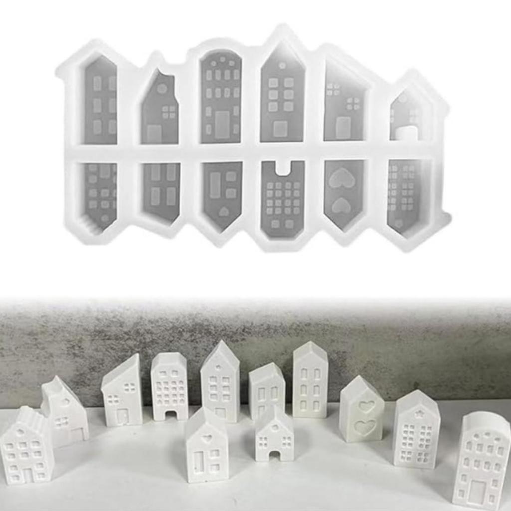 Форма для свечей «Домик» из 12 предметов, 3D силиконовые формы для домиков, гипсовая силиконовая форма для свечей «Домик», многоразовые формы для поделок, формы для изготовления рождественских свечей