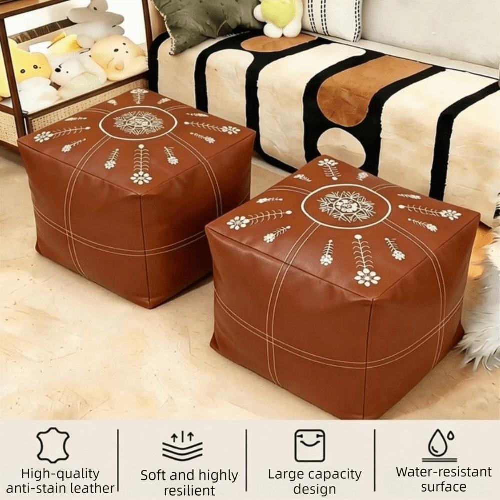 Unstuffed Seat Cushion Cover PU Leather Square Storage Pouf Fashion Storage Bag Floor Corner