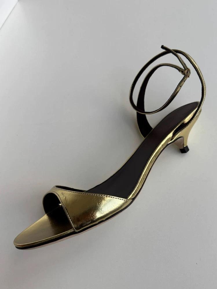 Версия из коровьей кожи~ Французский каблук-рюмочка, круглый носок, открытый носок, ремешок с одной пряжкой, женские сандалии 2025 лето, темпераментные сандалии-стилетто