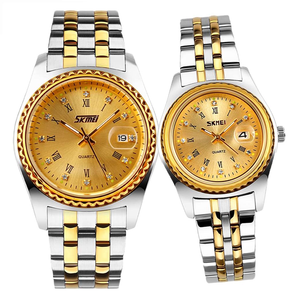 Pair Watch Couple Popular Pair Watch Pair Watch Set Arm Watch Classic Gold Silver Stainless Steel Band Waterproof Luxury Present Marriage Day Day Pair