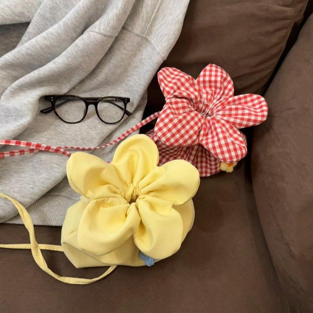 Сумка-тоут в корейском стиле с цветочным принтом, на плечо, повседневная клетчатая сумка на шнурке, студенческая