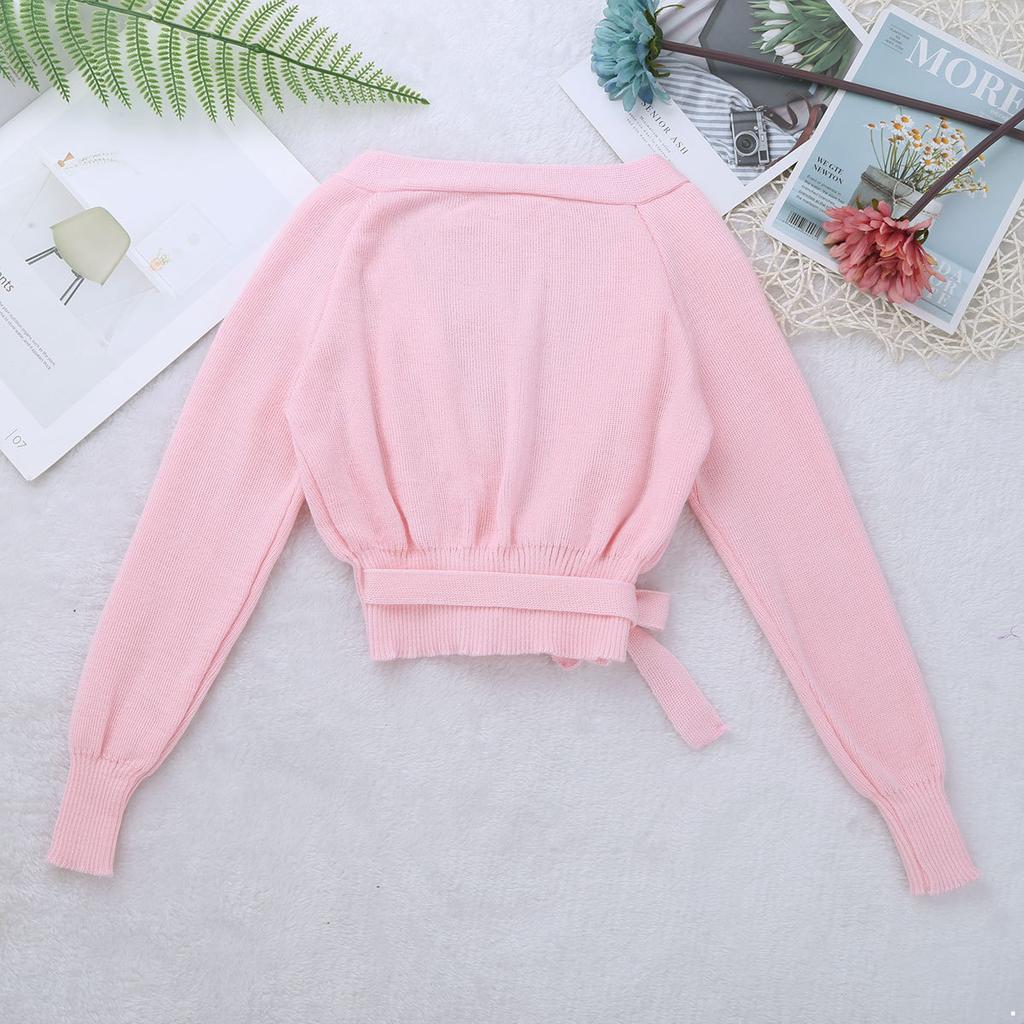 Kids Ballet Knit Wrap Sweater Girls Winter Autumn Warm Sweaters Long Sleeve Cardigan Warm Up Shawl Gymnastics Dance Jacket