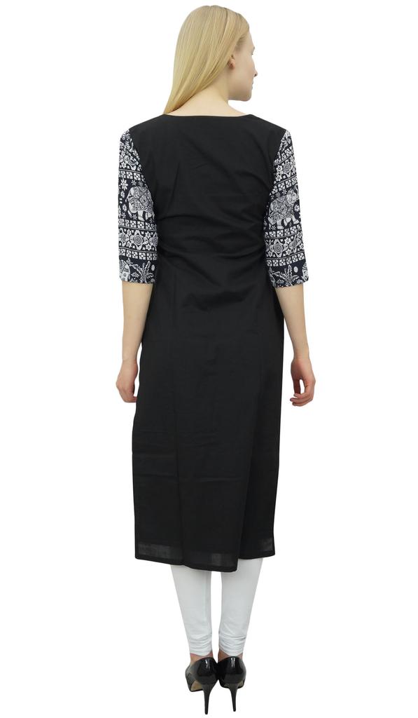 Phagun Женская хлопковая дизайнерская черная туника Kurta Ethnic с рукавами 3-4 Kurta-10