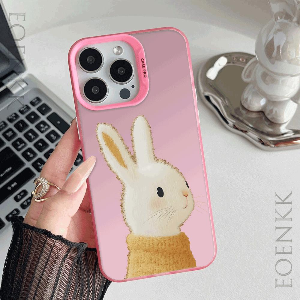 Cute Cartoon Rabbit Matte Hard Case for iPhone 16 15 14 13 12 11 Pro Max XS X XR Plus - Anti-Scratch, Shockproof, Stylish Gift