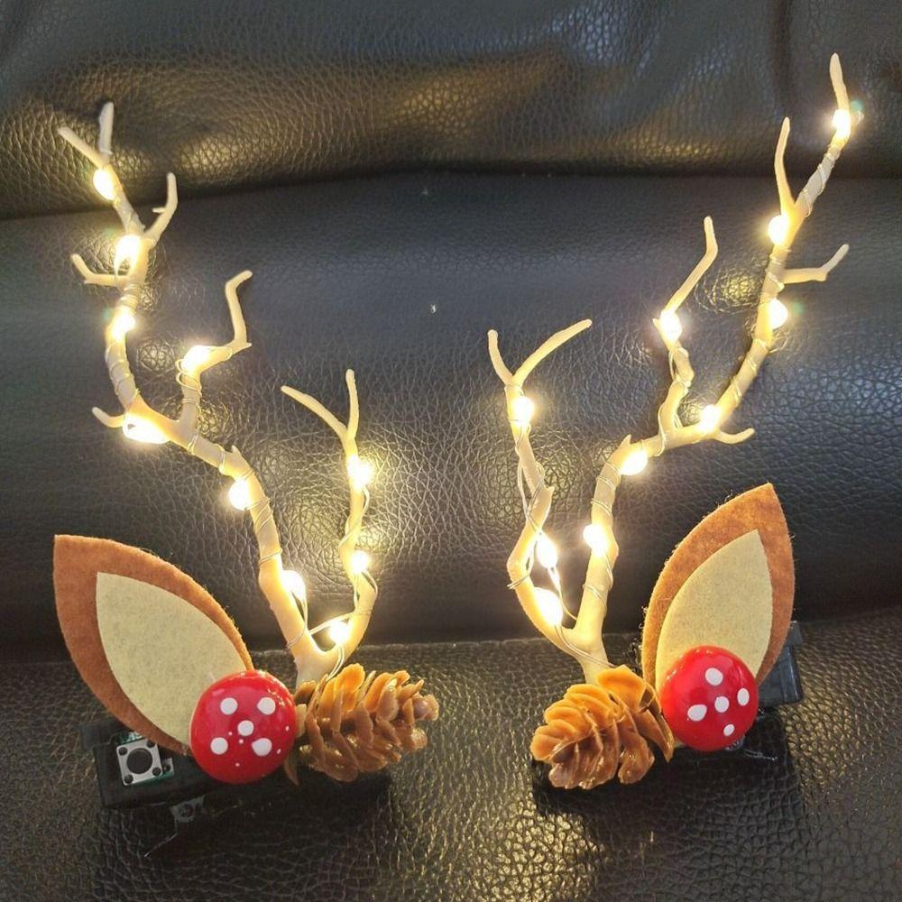 Со светодиодной подсветкой светодиодная рождественская повязка на голову с оленьими рогами светящаяся заколка для волос женская