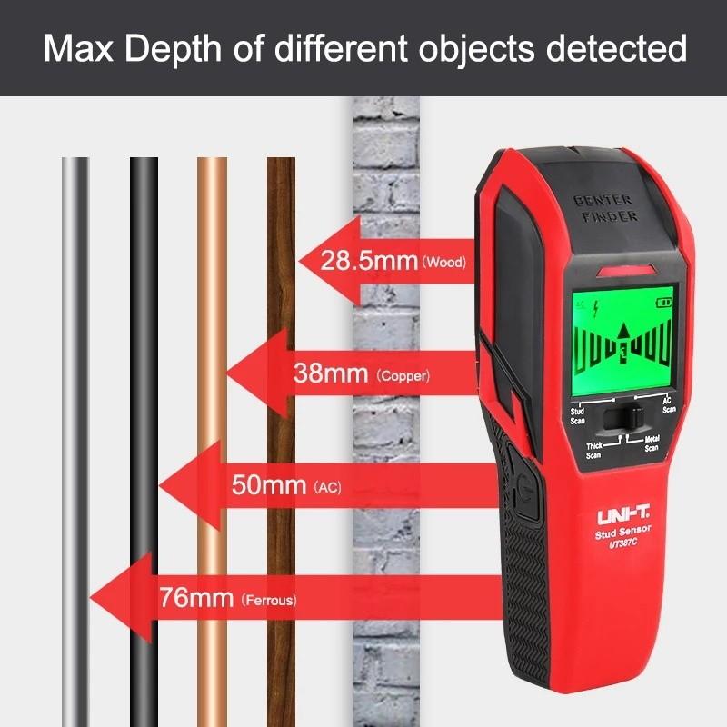 UNI-T UT387C Портативный сканер стен Многофункциональный ЖК-дисплей Металлоискатель 4 в 1 Цифровой искатель стеновых стоек