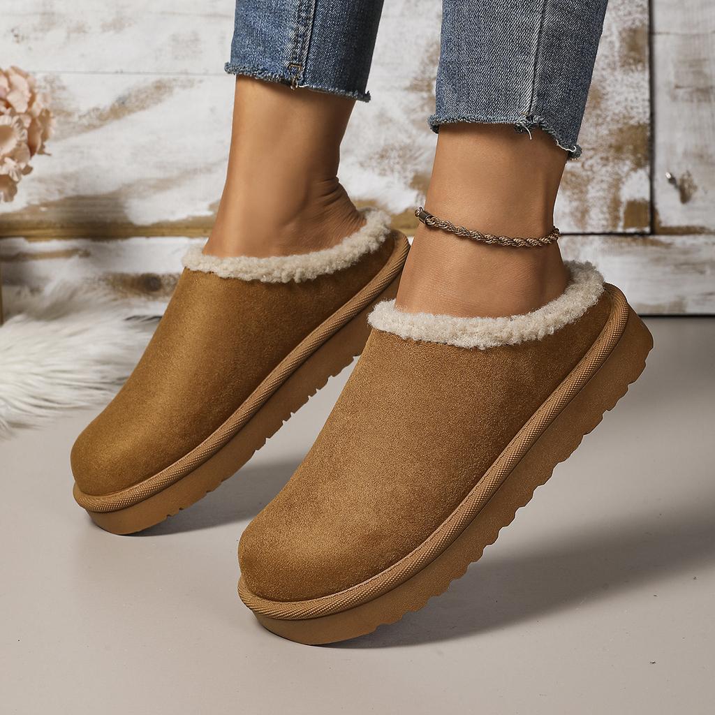 Модные женские зимние утепленные теплые сноубутсы на подкладке, домашние удобные хлопковые тапочки, туфли на плоской подошве с круглым носком для женщин