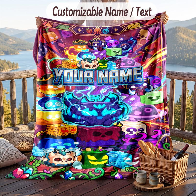 Blox Fruits Flannel Blanket, Personalized Custom Name Text, Soft Warm Plush Throw Blanket For Gift