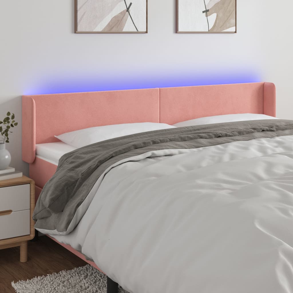 Vidaxl Zagłówek Do Łóżka Z Led, Różowy, 163X16X78/88 Cm, Aksamit