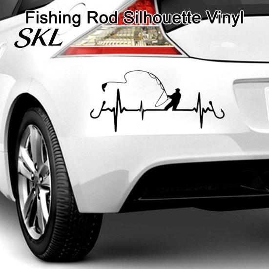 Decorative Auto Accessory for Anglers Fishing Heartbeat Car Sticker Decal, 6.7" x 3.1" Waterproof Vinyl Window Decal PVC Vehicle Graphic Decoration,