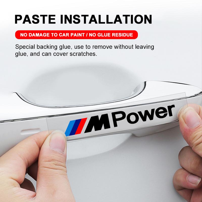 4 шт. наклейки на дверные ручки автомобиля, наклейки на шины и зеркала заднего вида для BMW M E34 E36 E60 E90 E46 E39 E70 F10 F20 F30 X5 X6 X1 M3 M5 M6 E71 F01 F02 F87