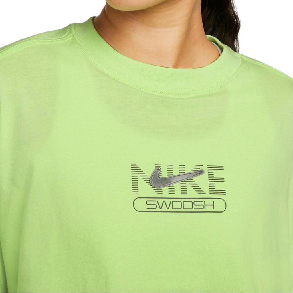 Nike Спортивная футболка с коротким рукавом и принтом логотипа Swoosh Letter, женские топы, зеленая DR5625-360