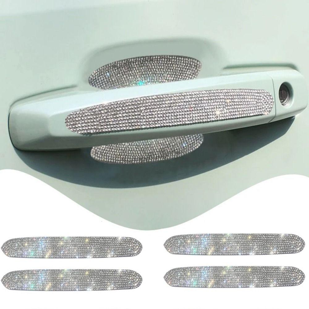 4pcs/set Universal Car Protective Strip Stickers Bling Car Handle Crystal Decal Driving Safety