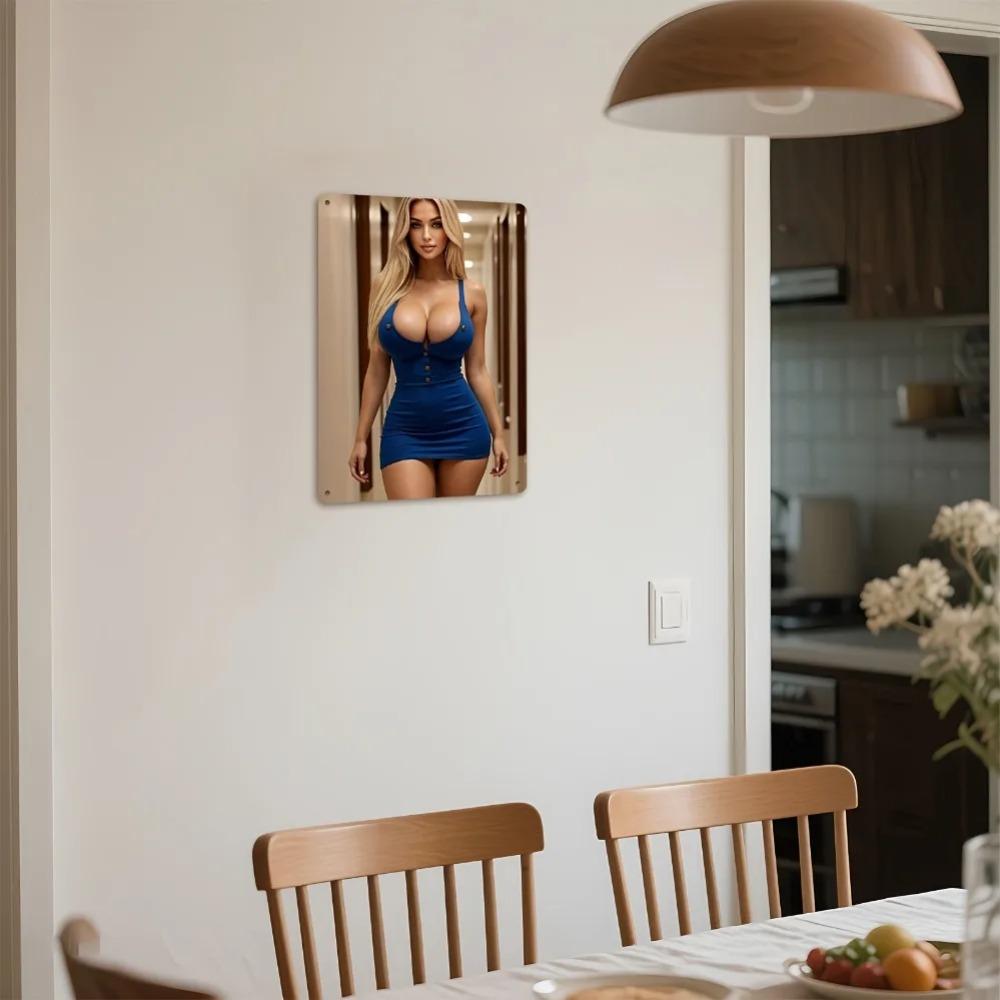 Винтажная металлическая жестяная табличка синяя 8x12 дюймов ретро бикини настенное искусство для декора дома, бара, ванной комнаты