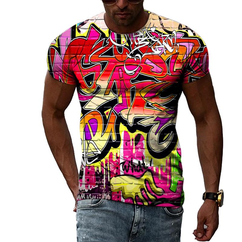 Летняя повседневная мужская футболка с креативным граффити и 3D-печатью, индивидуальный молодежный модный тренд, топ с короткими рукавами и круглым вырезом