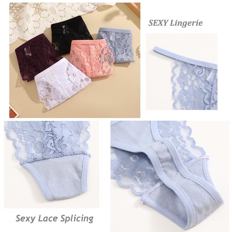 New 3Pcs/Set Sexy Lace Floral Panties For Women Low Waisted Thongs Briefs Sets Fashion Cozy Transparent Intimates Lingerie S-XL
