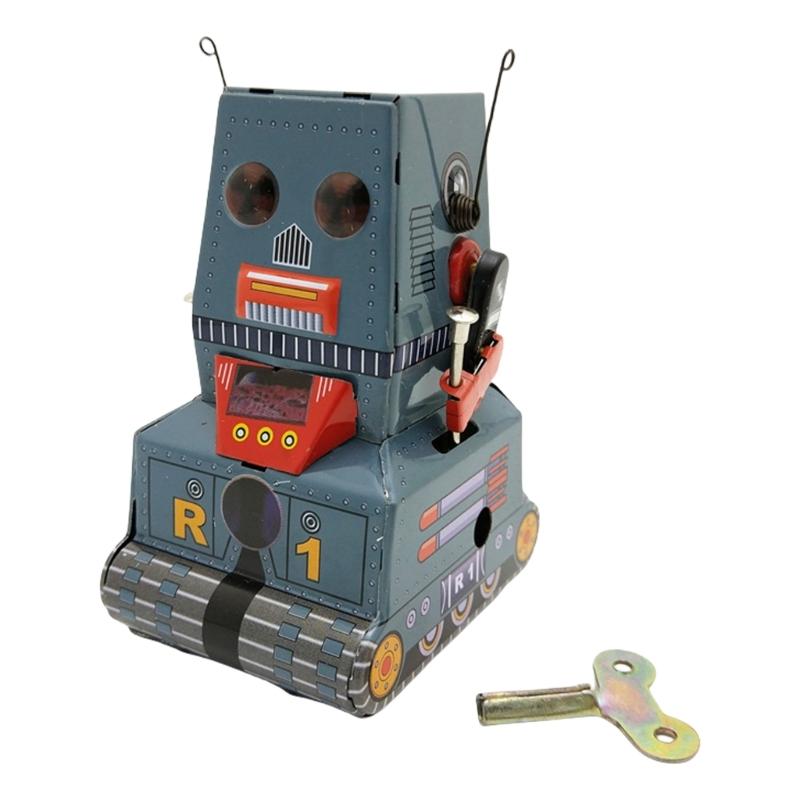Novelty Windup Model Robot Toy Fun Walking Robot Figurine Children Birthday Gift Iron Tin Toy Theme Event Decoration