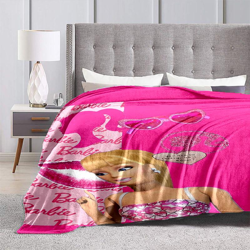 1 шт. Платье Barbie с принтом в виде сердечек, Мультяшное одеяло, Портативное покрывало для путешествий и кемпинга, Уютное одеяло для всех сезонов, Идеальный подарок