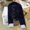 Navy Blue Small Fragrance Suit Jacket Women's Autumn French Fashion Stitching Design Goddess Fan Top