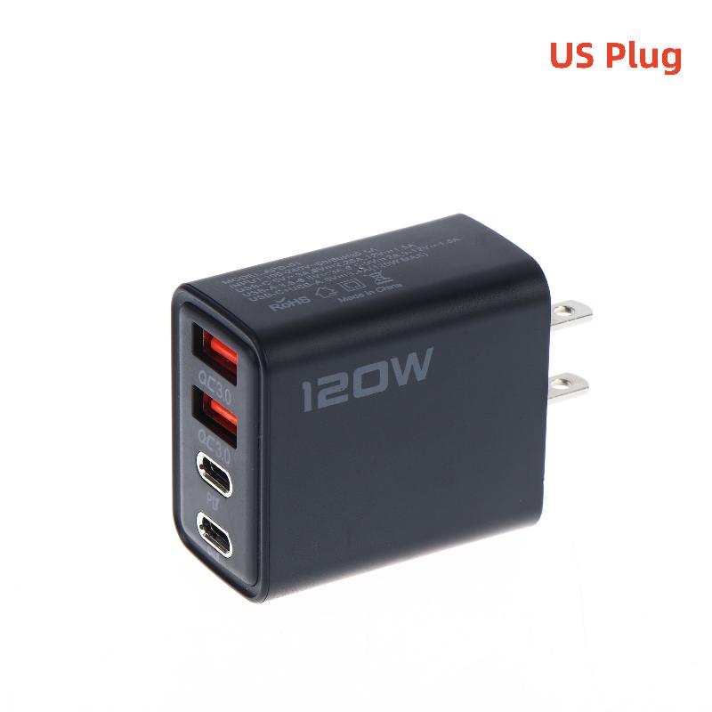 1 шт. EU US UK вилка, дорожная станция-зарядное устройство 4 порта 120 Вт USB C, быстрый адаптер питания PD QC3.0 для телефона