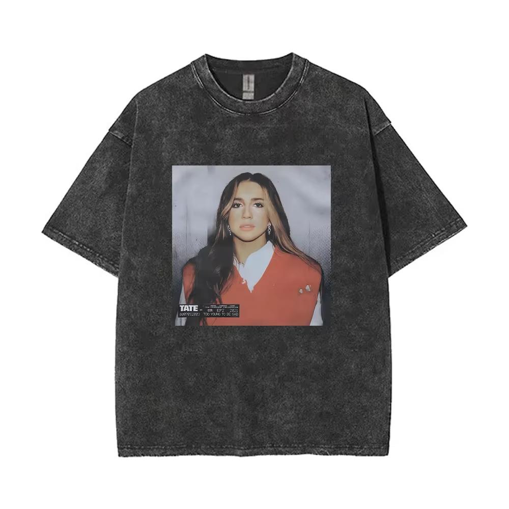 Washed Vintage Singer Tate Mcrae The Think Later World Tour T Shirt Men Women Fashion Trend Oversized Tshirts Streetwear Unisex