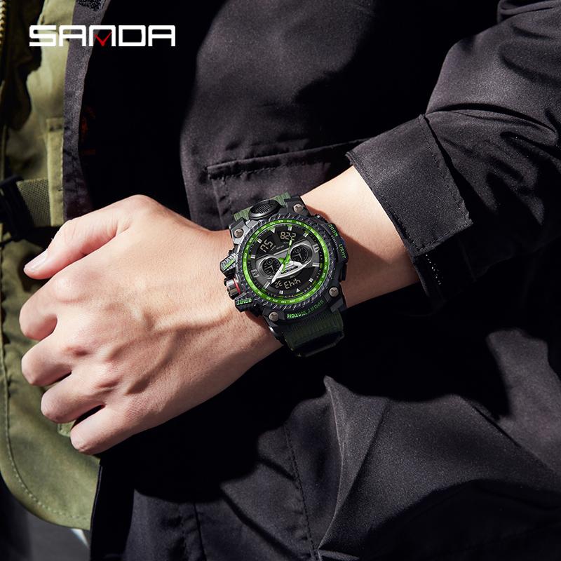 SANDA G Style Новые мужские часы 50M Водонепроницаемые Спортивные Военные Кварцевые часы Для мужчин Светодиодные Цифровые Электронные Наручные часы Часы