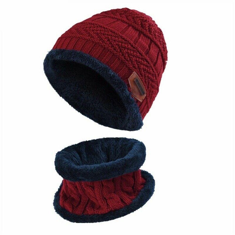 Kids Winter Neck Scarf Cap Set Fashion Beanie Warm Hat Scarf Set Neck Cover Fleece Knitted Thick Ski Cap Warm Balaclava